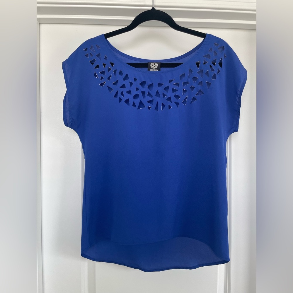 Lightweight Royal Blue Geometric Cutout Top